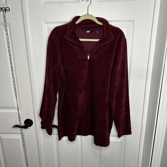 lands end womens XL 18 Velvet Velour 1/4 Zip Long Sleeve Rib Stretch - Picture 1 of 6